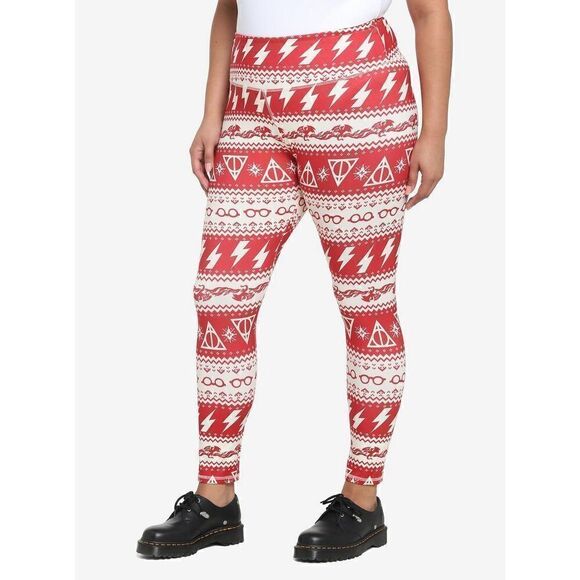 Harry Potter Icon Holiday Fair Isle Leggings Plus Size 2 - Picture 1 of 6